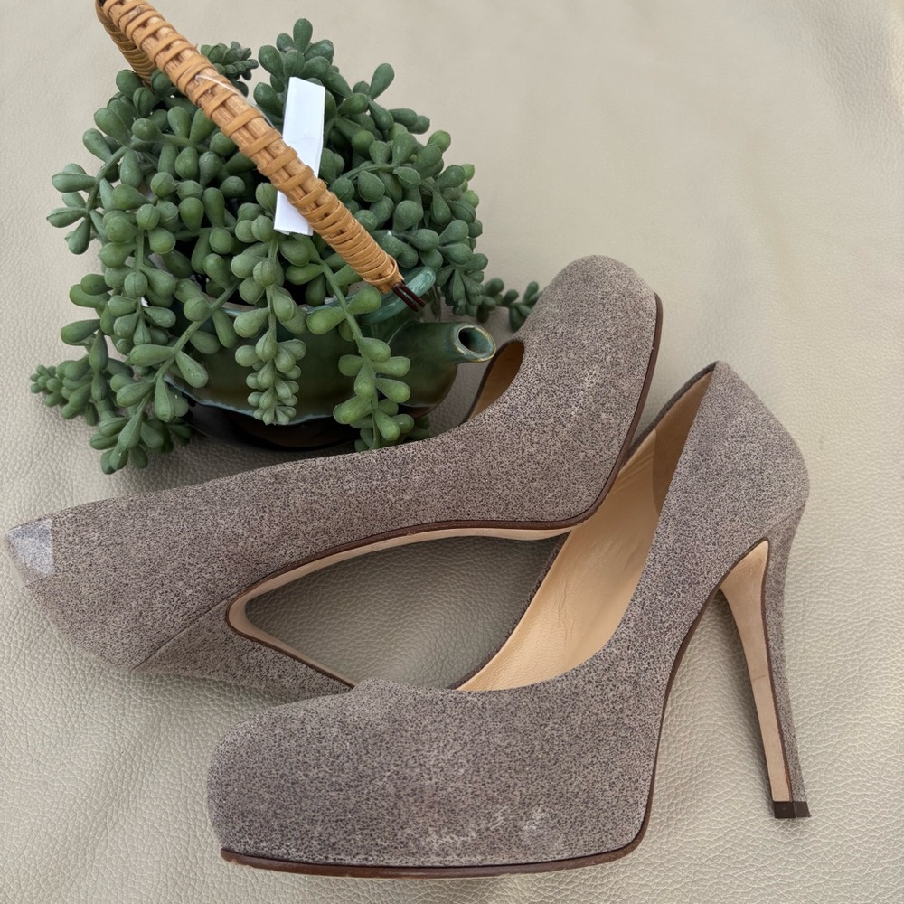 KATE SPADE TAUPE TAN GRAY ROUND TOE PLATFORM HIGH HEEL SHOES 8